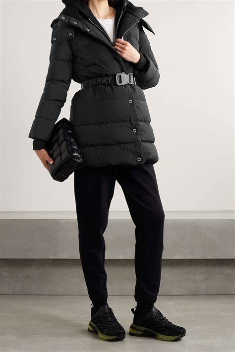 burberry + net sustain belted hooded quilted shell down coat|BURBERRY + NET SUSTAIN belted hooded quilted shell down .